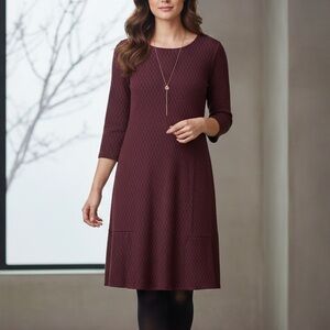 J. Jill Ponte Knit Dress A-Line Size L Petite Burgundy Diamond Print Career EUC